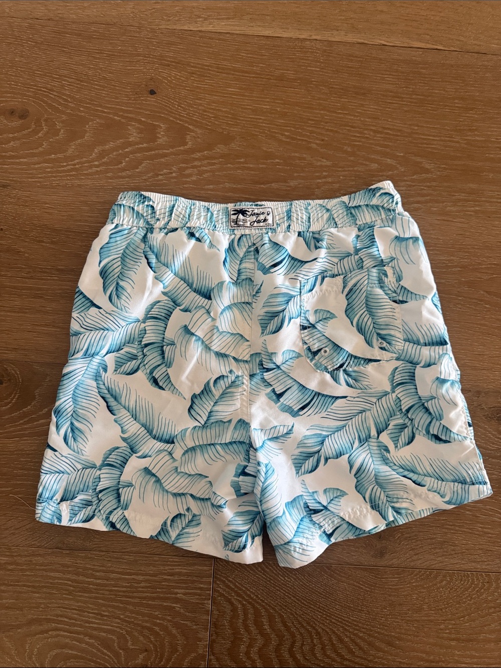 Janie and Jack White Shorts with Blue Tropical Leaf Print
